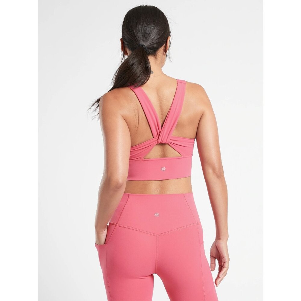 Athleta Warrior Twist Longline Sports Bra Sz M Pink Low Impact Support Yoga